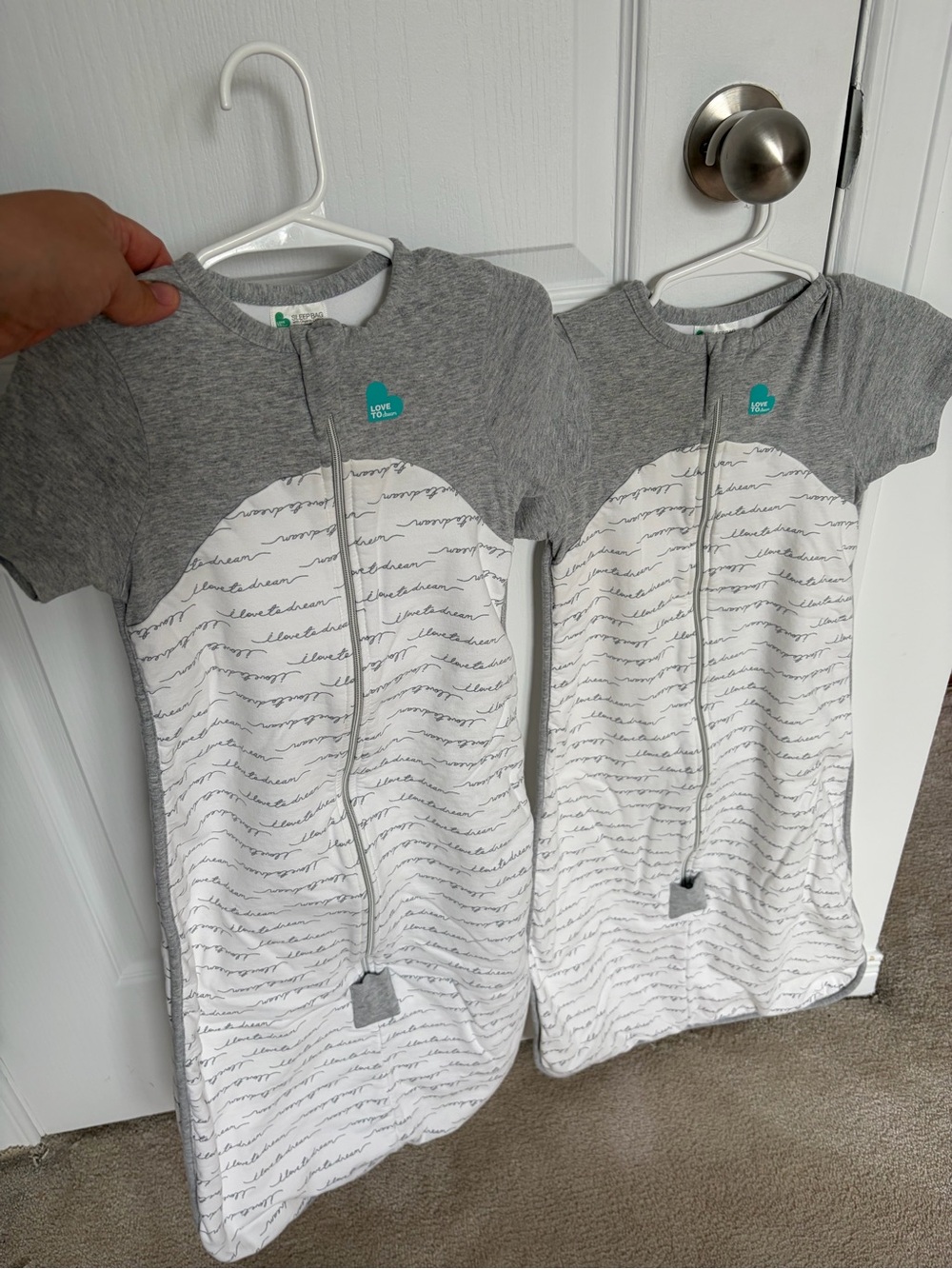 Love to Dream Grey and White Short-Sleeve Sleep Sacks - EUC